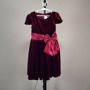 Rare Too Wine Velvet Dress with Taffeta Bow, Girls Size 8
